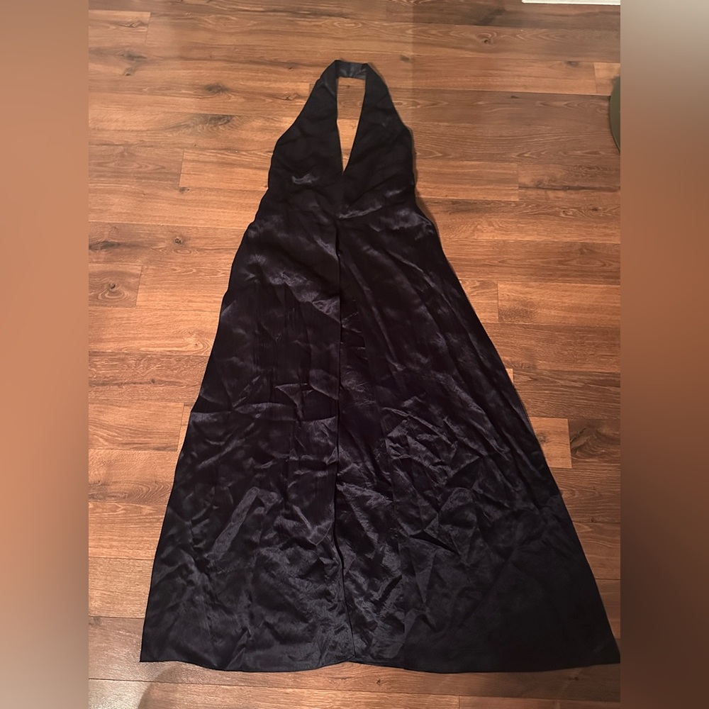 Zara Navy Maxi Satin Dress with Slit size small - Picture 4 of 11